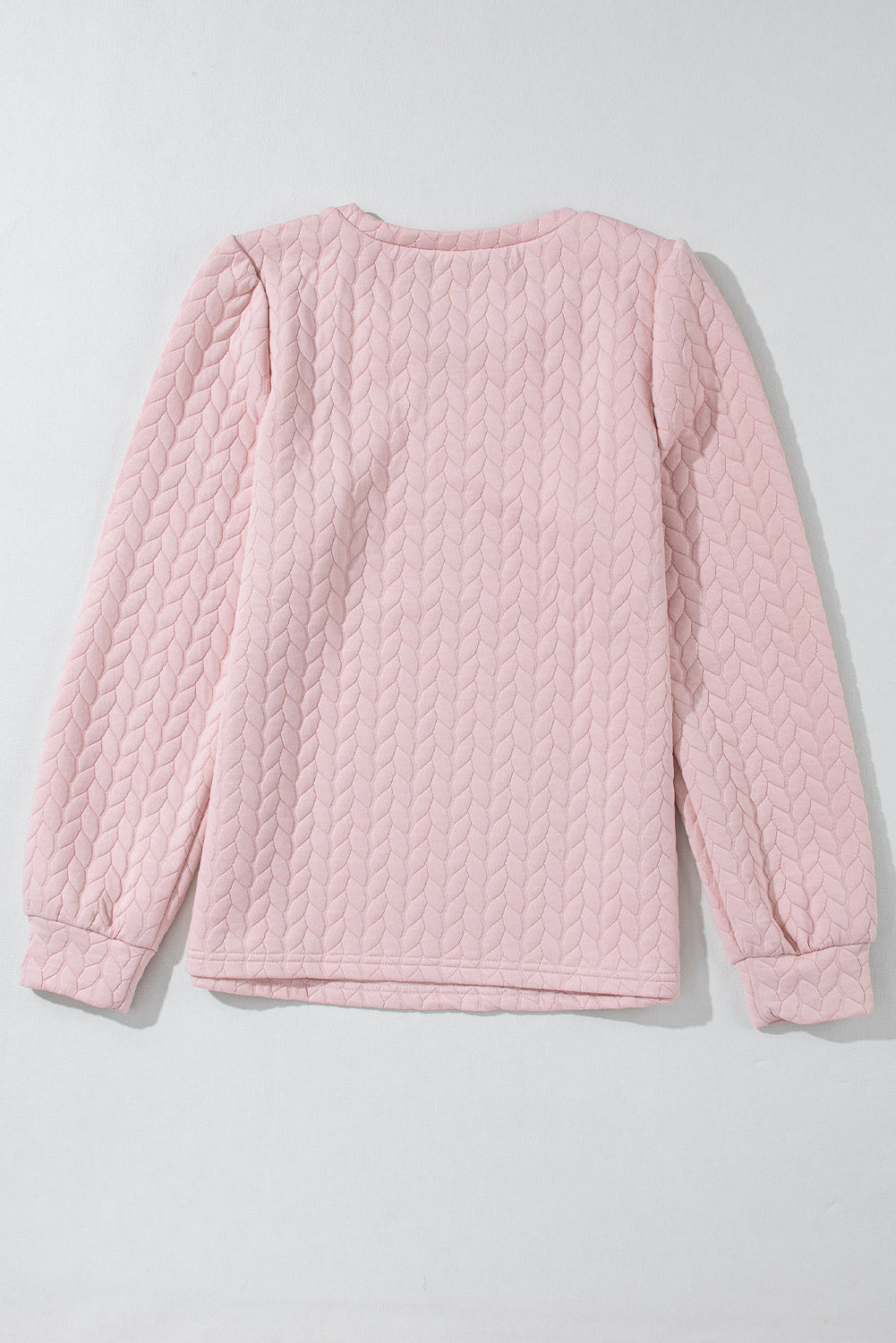 Light Pink Cable Textured Puff Sleeve Sweatshirt Sweatshirts & Hoodies JT's Designer Fashion