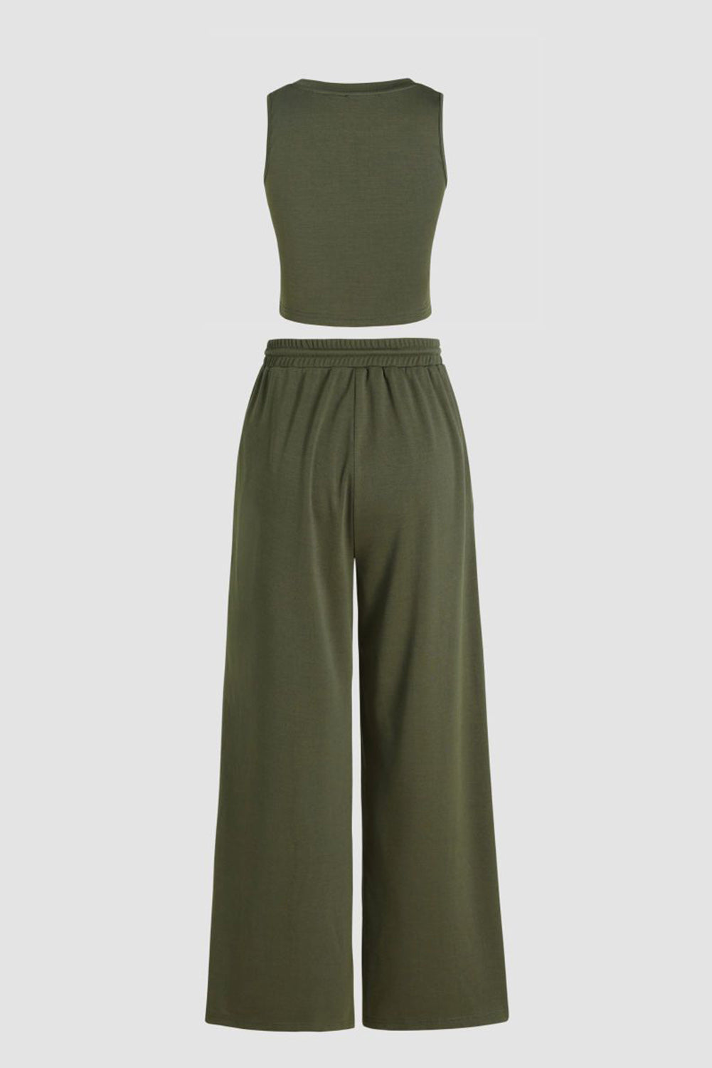 Jungle Green Solid Sleeveless Crop Top and Wide Leg Pants Set Bottoms JT's Designer Fashion