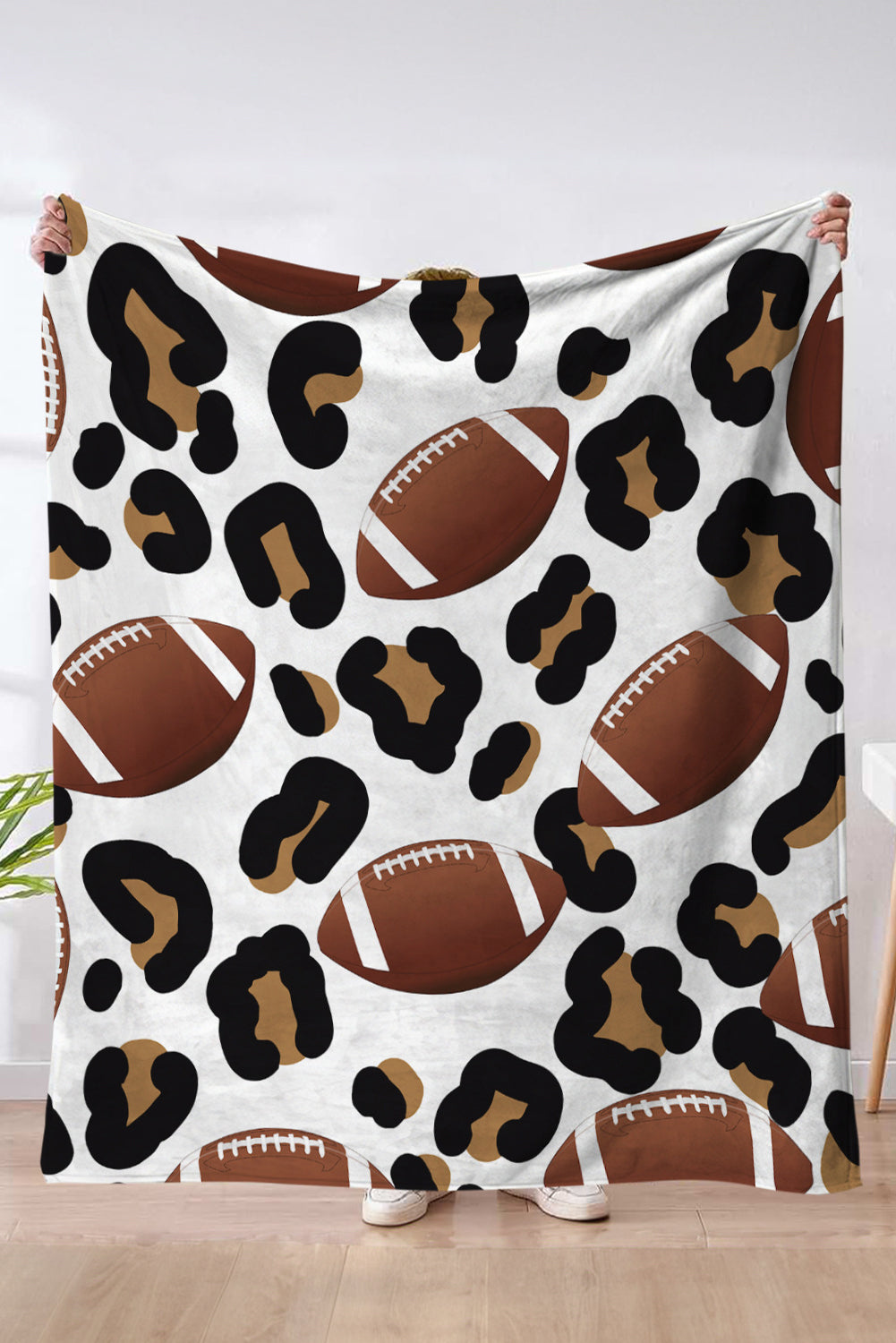 White Leopard & Rugby Print Flannel Blanket 130*150cm Other Accessories JT's Designer Fashion