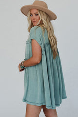 Canton Corded Knit Textured Patched Pocket Frilled Swing Mini Dress with Pockets Mini Dresses JT's Designer Fashion