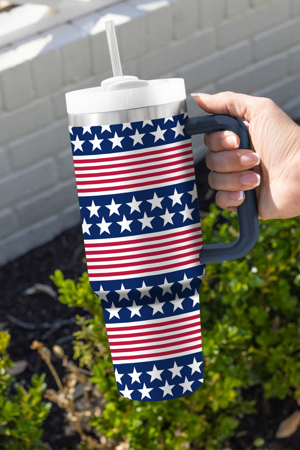 Bluing Stars and Stripes Print Handled Thermos Cup 40oz Tumblers JT's Designer Fashion