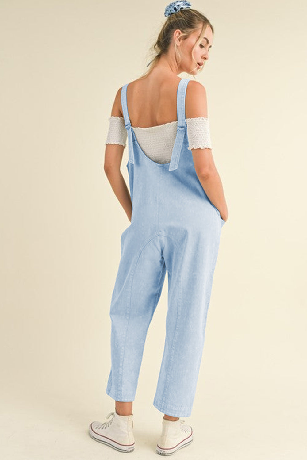 Beau Blue Adjustable Strap V Neck Pocketed Denim Overalls Jumpsuits & Rompers JT's Designer Fashion