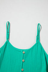 Sea Green Textured Buttoned Thin Strap Tiered Loose Fit Mini Dress Mini Dresses JT's Designer Fashion