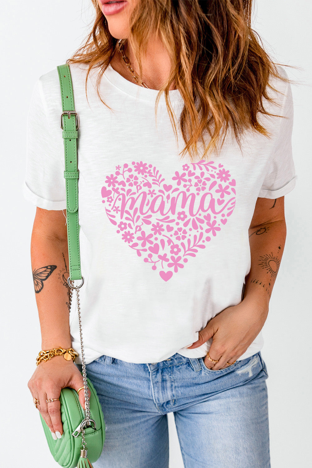 White Floral mama Heart Shape Graphic T Shirt Graphic Tees JT's Designer Fashion