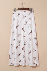 Beige Western Print Satin Long Skirt Pre Order Bottoms JT's Designer Fashion