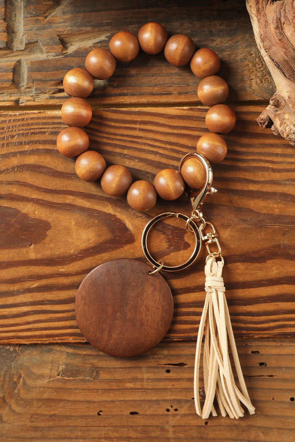 Brown Wood Beads Bracelet Tassel Keyring Other Accessories JT's Designer Fashion