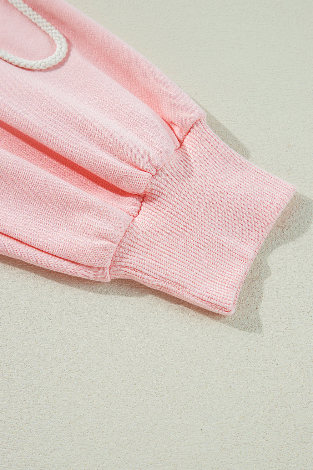 Light Pink Bow Thread Embroidery Ribbed Edge Sweatshirt Sweatshirts & Hoodies JT's Designer Fashion