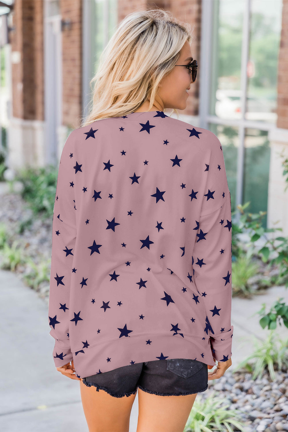 Pink Give A Little Love Crew Neck Star Print Long Sleeve Top Long Sleeve Tops JT's Designer Fashion