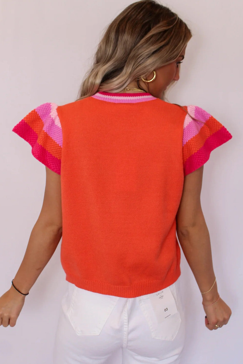 Carrot Knitted Contrast Sleeve Round Neck Tee Pre Order Sweaters & Cardigans JT's Designer Fashion