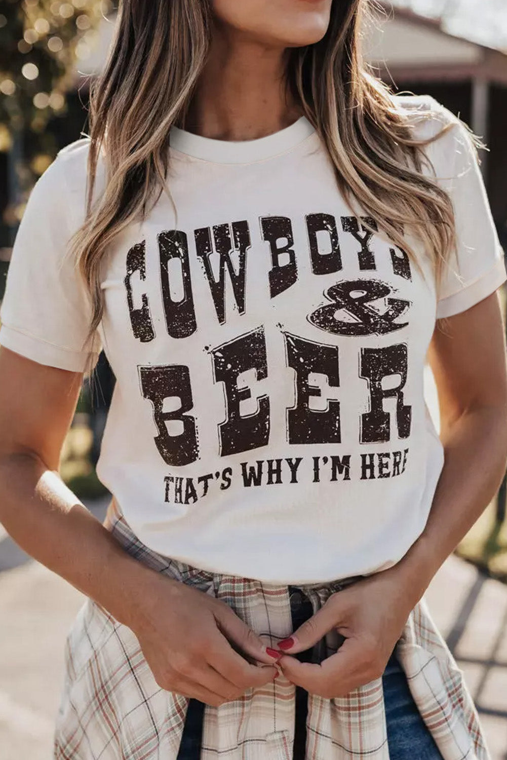 White COW BOYS & BEERS Graphic T-shirt Graphic Tees JT's Designer Fashion