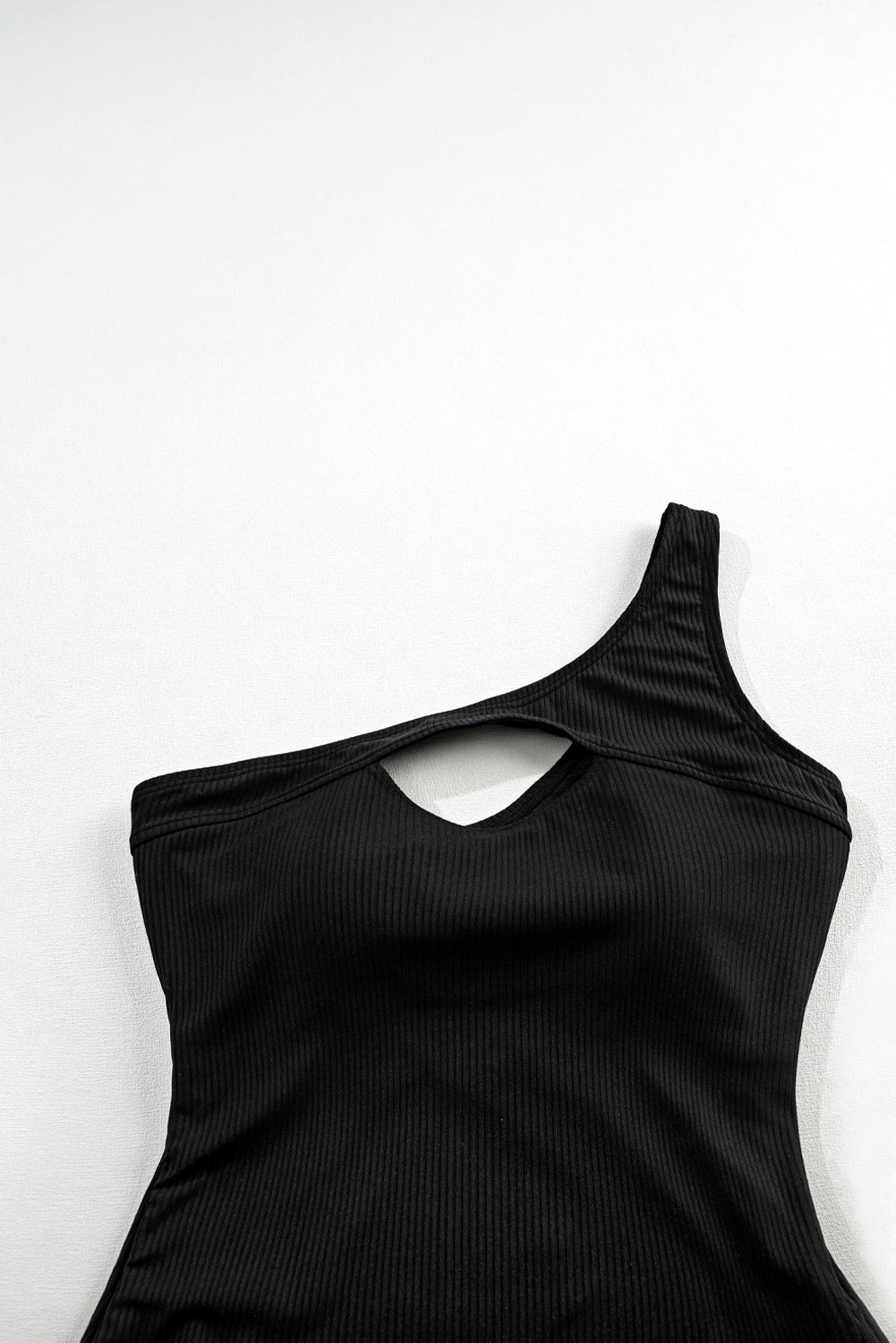 Black Ribbed One Shoulder Hollowed One Piece Swimsuit Swimwear JT's Designer Fashion