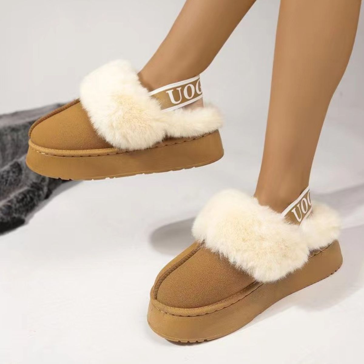 Plush Platform Slippers with Letter Strap Shoes JT's Designer Fashion