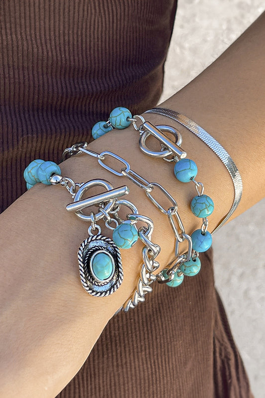 Light Blue Multi Layered Western Turquoise Beaded Bracelet Set Jewelry JT's Designer Fashion