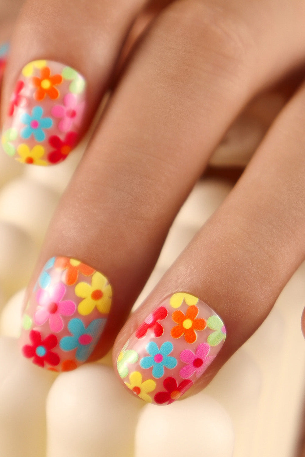 Pink 24pcs Cute Flowers Print Press On False Nails Other Accessories JT's Designer Fashion