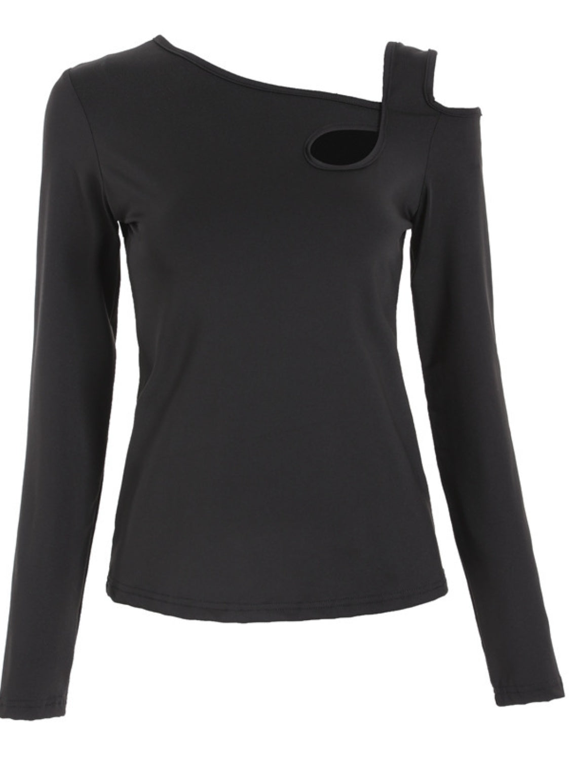 Cutout Asymmetrical Neck Long Sleeve T-Shirt Long Sleeve Tops JT's Designer Fashion