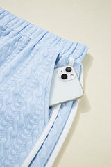Beau Blue Contrast Trim Textured Crewneck Tee and Pocketed Skirt Set Two Piece Dresses JT's Designer Fashion
