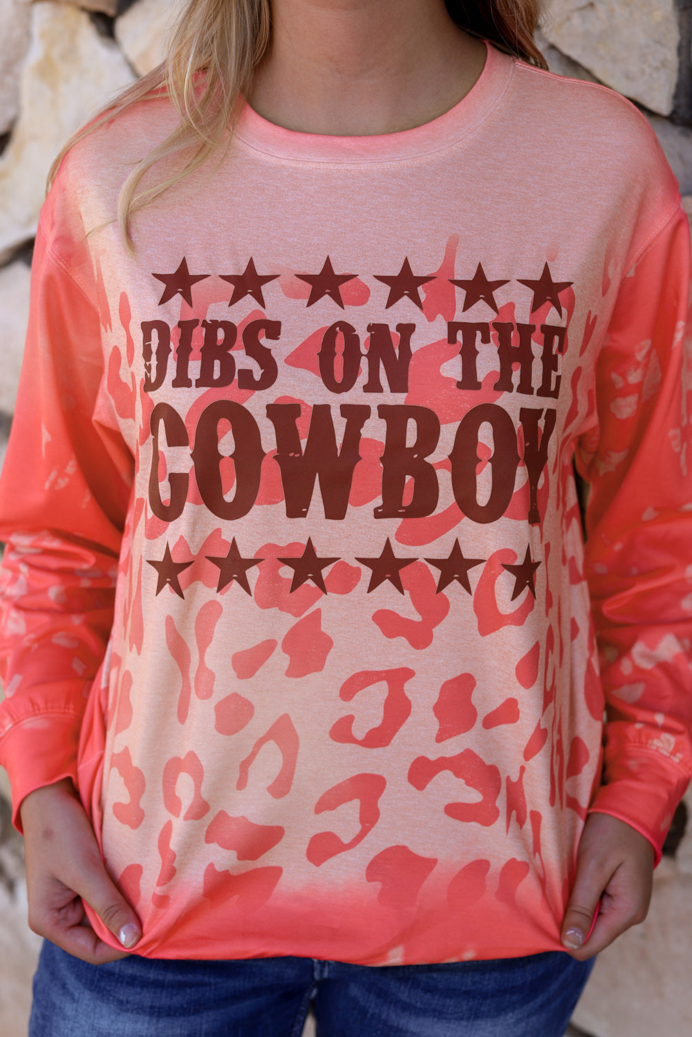 Pink Slogan Cheetah Bleached Print Crewneck Sweatshirt Graphic Sweatshirts JT's Designer Fashion