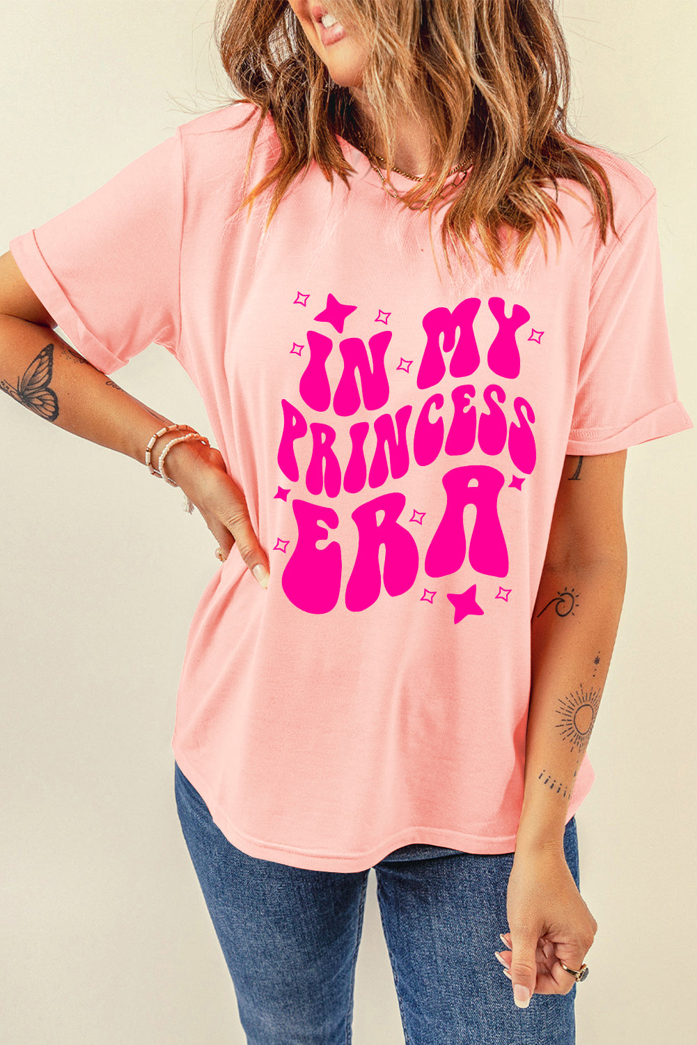 Pink In My Princess Era Graphic Cuffed Sleeve T-shirt Graphic Tees JT's Designer Fashion