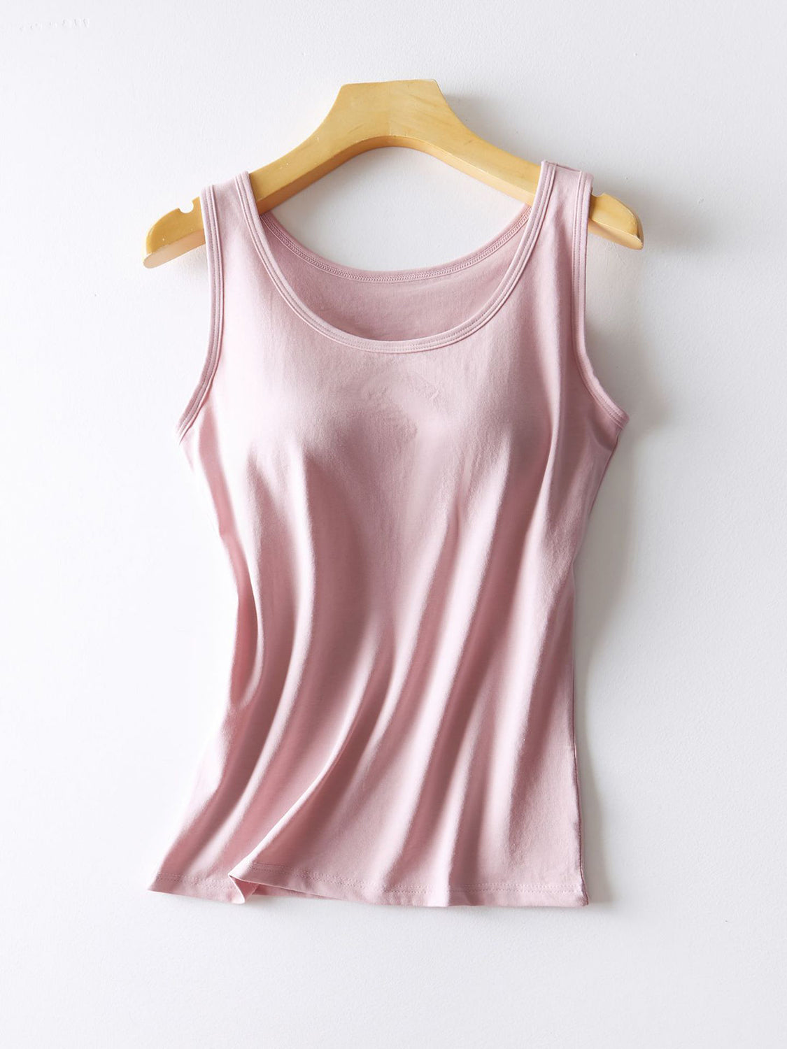 Round Neck Tank with Bra Pale Blush Tank Tops JT's Designer Fashion