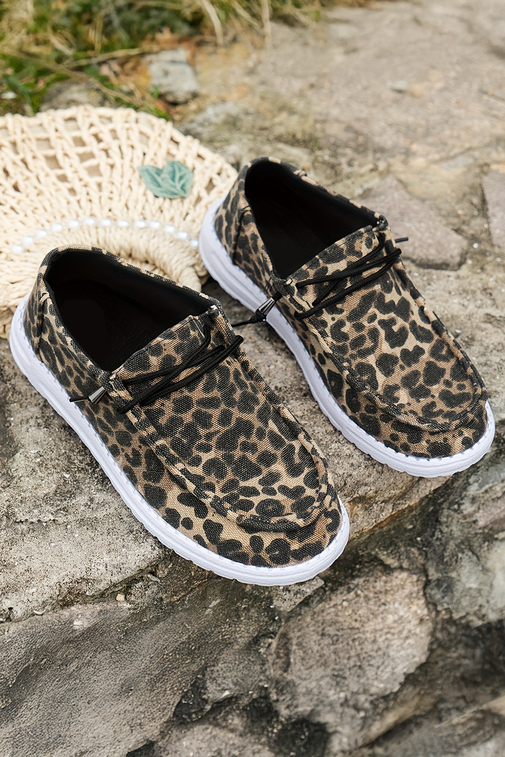 Coffee Lace-up Decor Leopard Canvas Shoes Women's Shoes JT's Designer Fashion