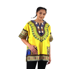 Vibrant African Dashiki with Front Pockets – Bold, Comfortable & Stylish (XL-6X) Yellow Blouses & Shirts JT's Designer Fashion