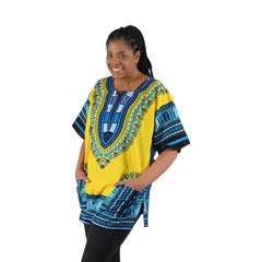Vibrant African Dashiki with Front Pockets – Bold, Comfortable & Stylish (XL-6X) Yellow Blue Blouses & Shirts JT's Designer Fashion