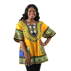 Vibrant African Dashiki with Front Pockets – Bold, Comfortable & Stylish (XL-6X) Mustard Blouses & Shirts JT's Designer Fashion