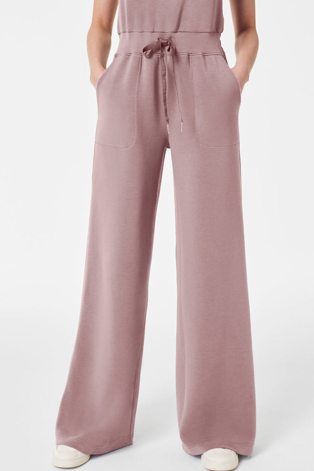 Old Rose Solid Color Crew Neck Drawstring High Waist Sleeveless Jumpsuit Bottoms JT's Designer Fashion