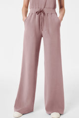 Old Rose Solid Color Crew Neck Drawstring High Waist Sleeveless Jumpsuit Bottoms JT's Designer Fashion