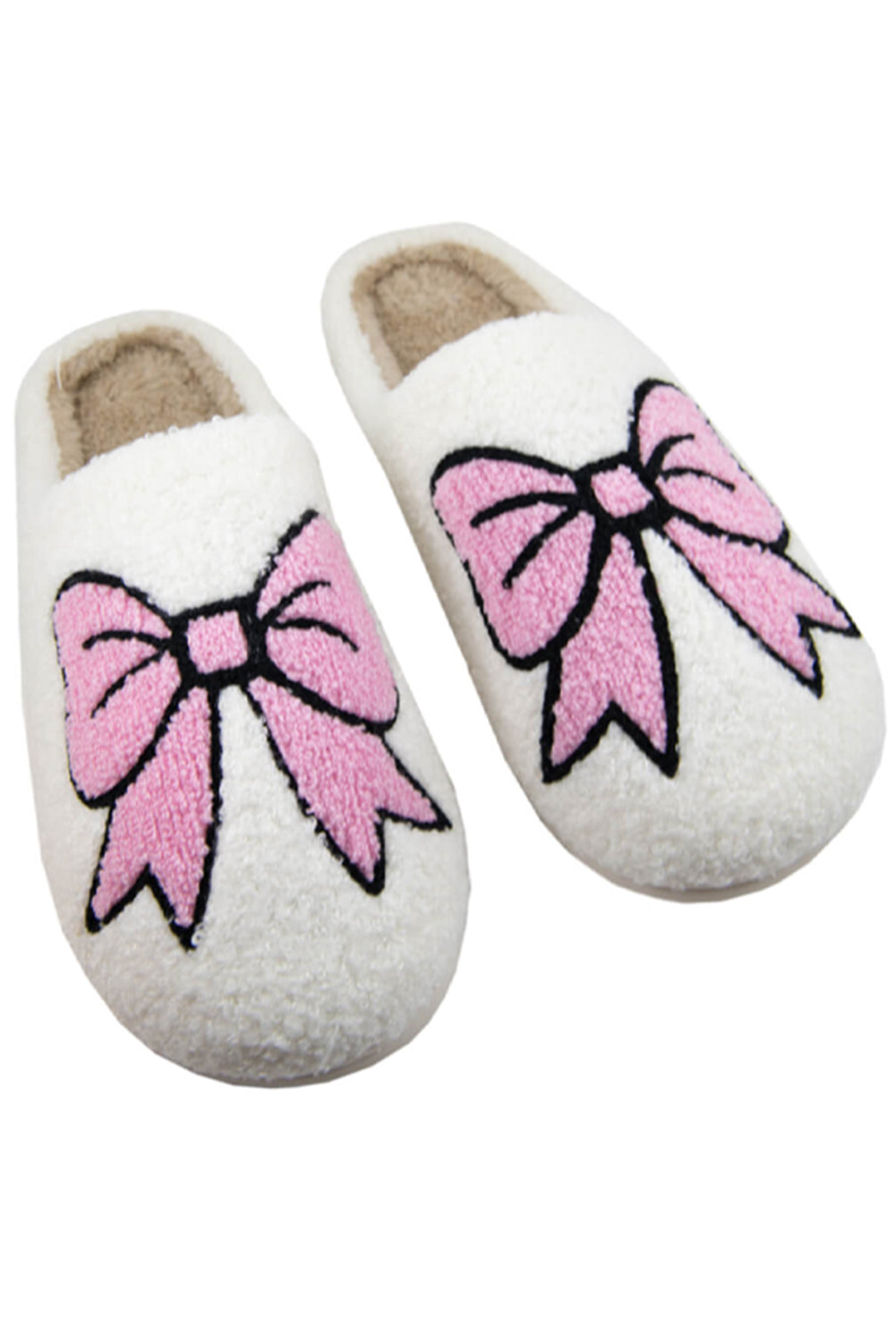 White Cute Bowknot Pattern Fuzzy Winter Home Slippers Slippers JT's Designer Fashion