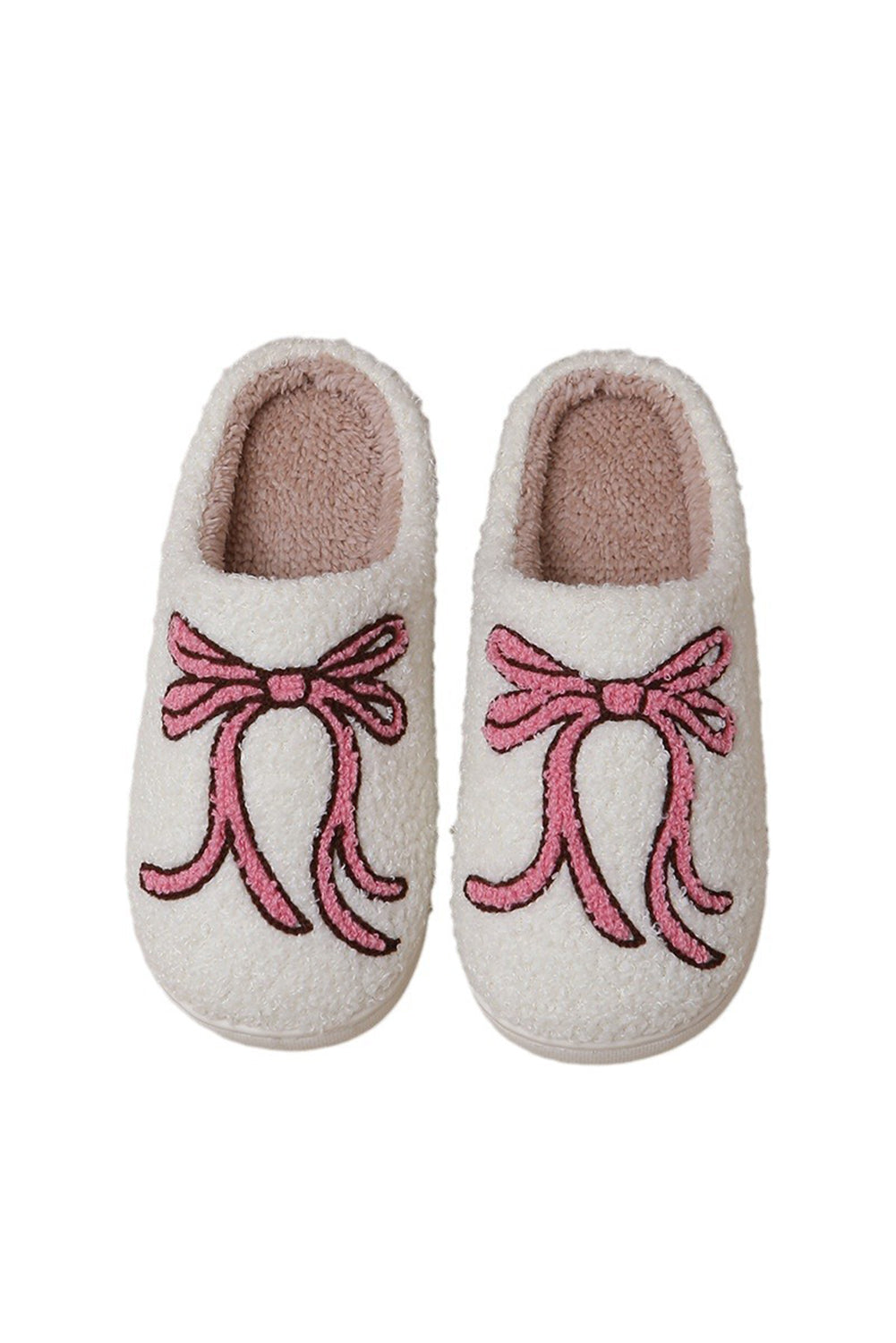 White Bow Knot Pattern Plush Warm Slippers Slippers JT's Designer Fashion