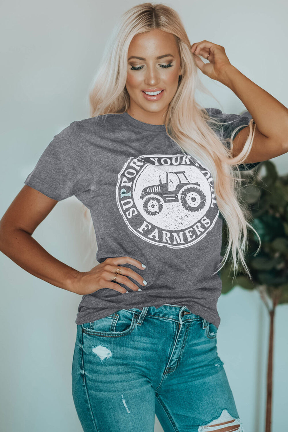 Gray SUPPORT YOUR LOCAL FARMERS Graphic Tee Graphic Tees JT's Designer Fashion