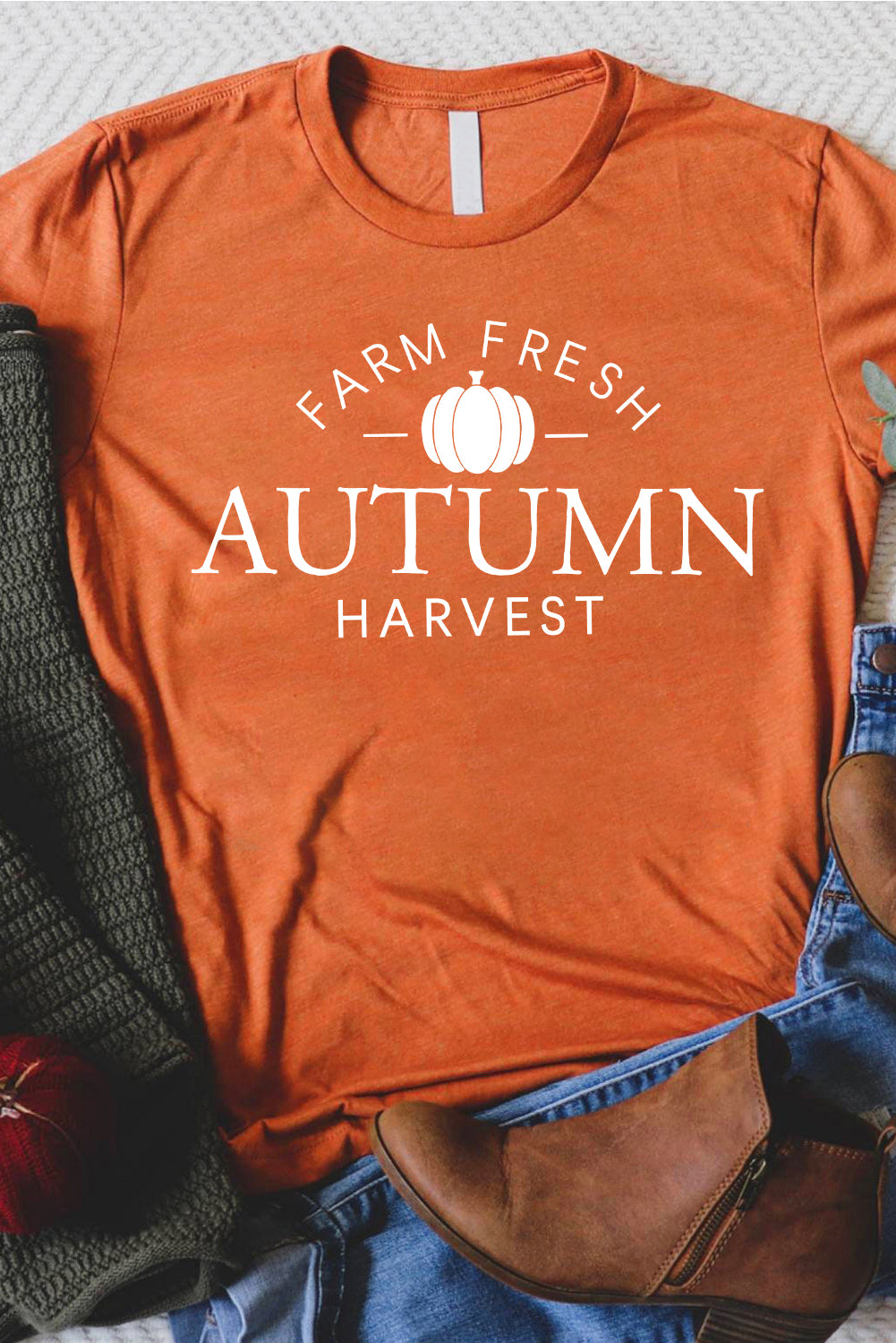 Orange FARM FRESH AUTUMN Harvest Pattern Crew Neck T Shirt Orange 95%Polyester+5%Elastane Graphic Tees JT's Designer Fashion