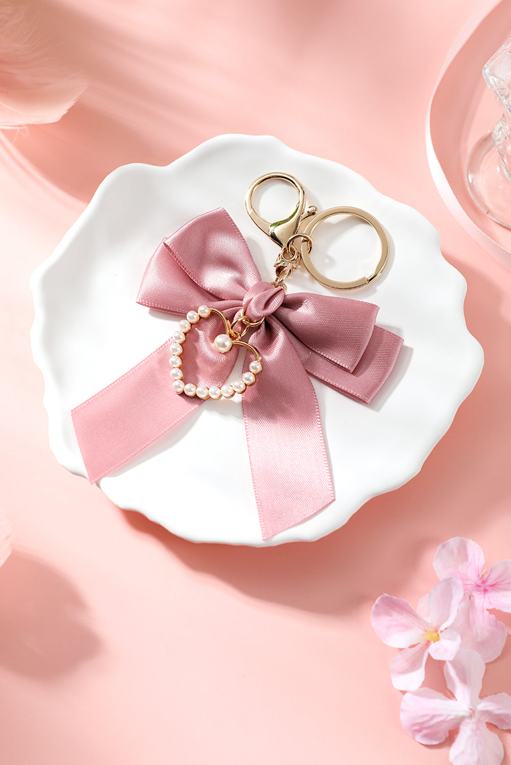 Pink Pearl Heart Large Bow Knot Keychain Jewelry JT's Designer Fashion