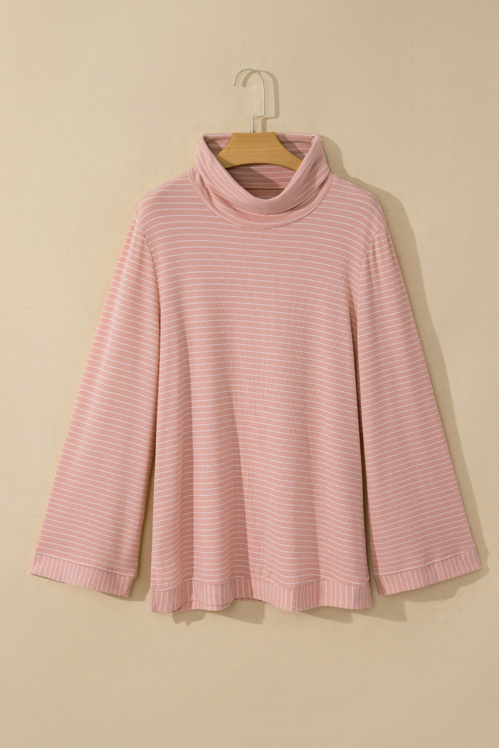 Pink Stripe Cowl Neck Side Slits Loose Fit Long Sleeve Top Long Sleeve Tops JT's Designer Fashion