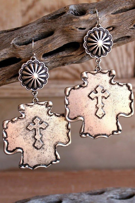 Silver Vintage Cross Dangle Earrings Jewelry JT's Designer Fashion