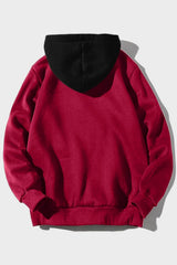 Fiery Red Valentine Love Heart Print Color Block Men's Pullover Hoodie Men's Tops JT's Designer Fashion