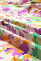 Purple Abstract Printed Ruffled Short Sleeve Notched Neck Blouse Blouses & Shirts JT's Designer Fashion