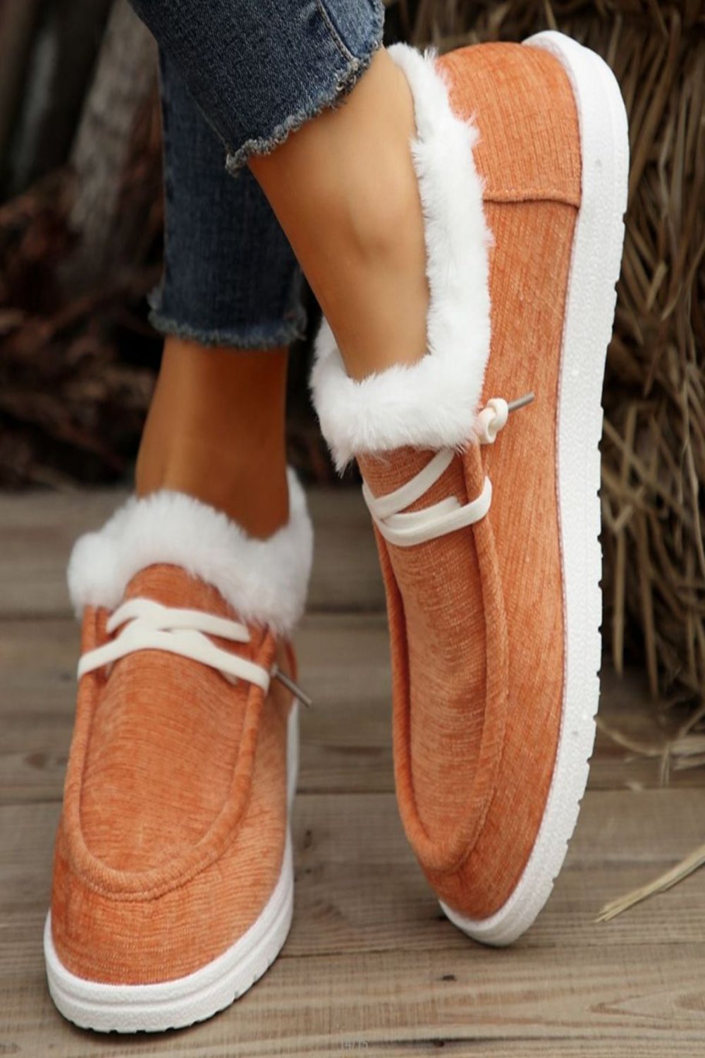 Lace Up Round Toe Furry Sneakers Tangerine Shoes JT's Designer Fashion