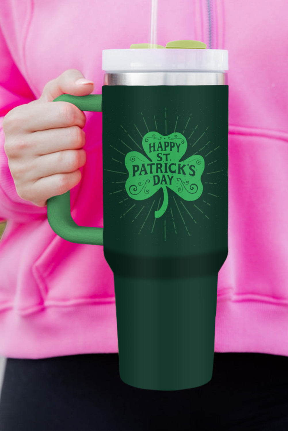 Dark Green HAPPY ST PATRICKS DAY Clover Printed Tumbler 1200ml Tumblers JT's Designer Fashion