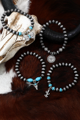 Silvery Western Turquoise Beaded Multi Layer Bracelet Jewelry JT's Designer Fashion