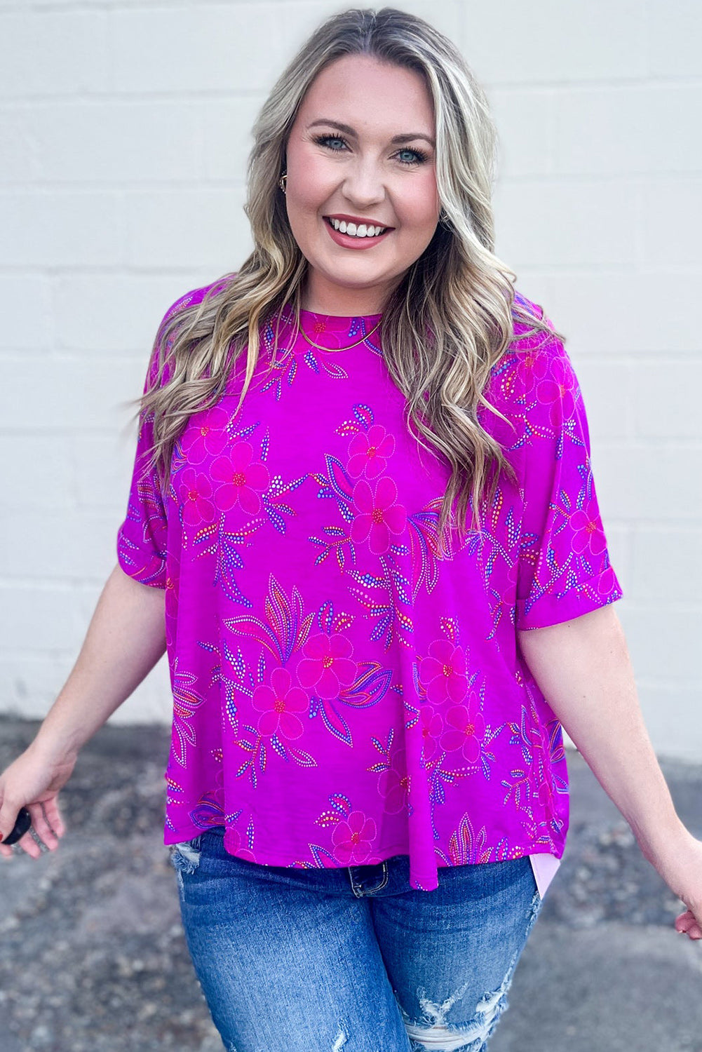 Rose Glitter Floral Plus T Shirt Plus Size JT's Designer Fashion