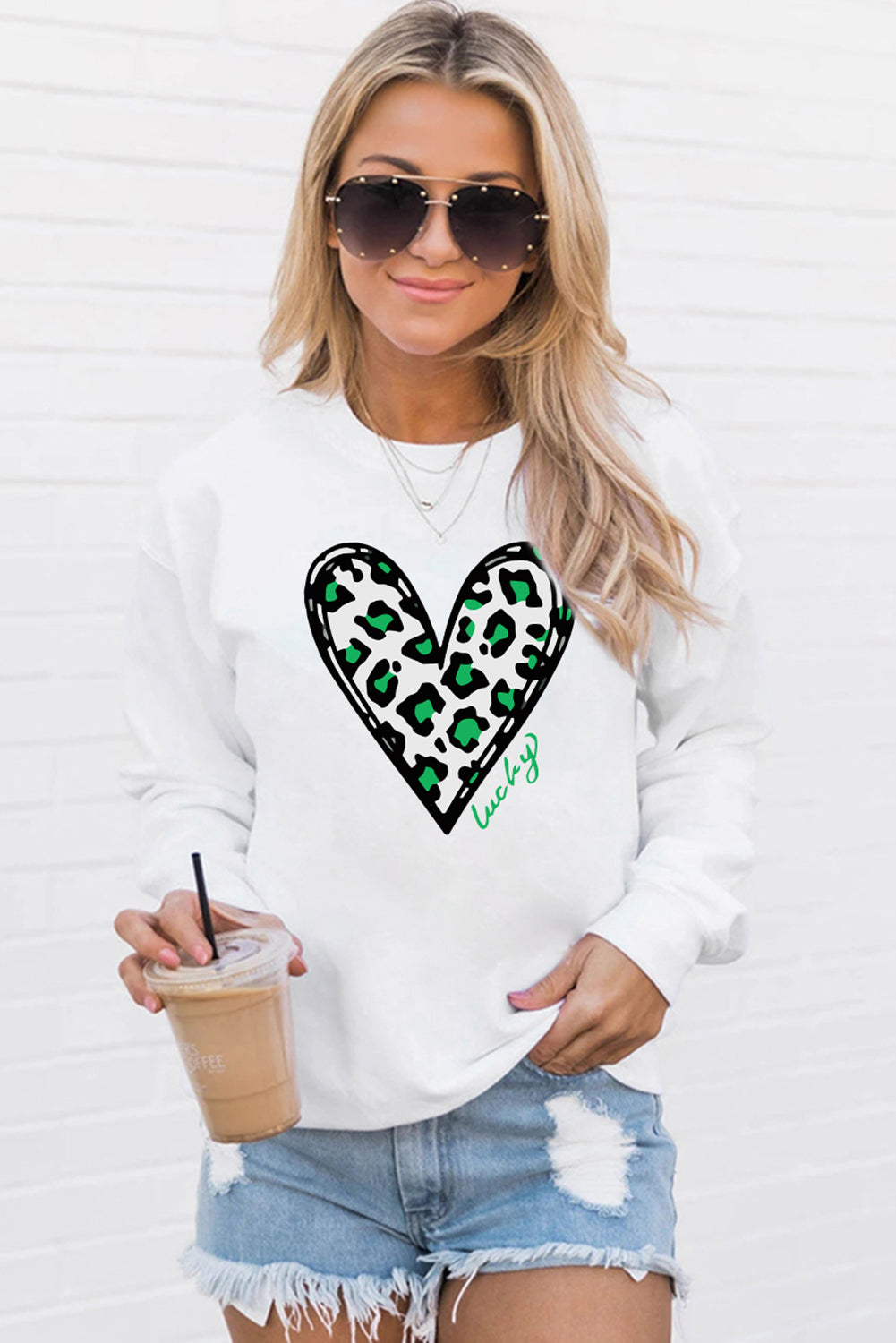 White Leopard Heart Pullover Sweatshirt Graphic Sweatshirts JT's Designer Fashion