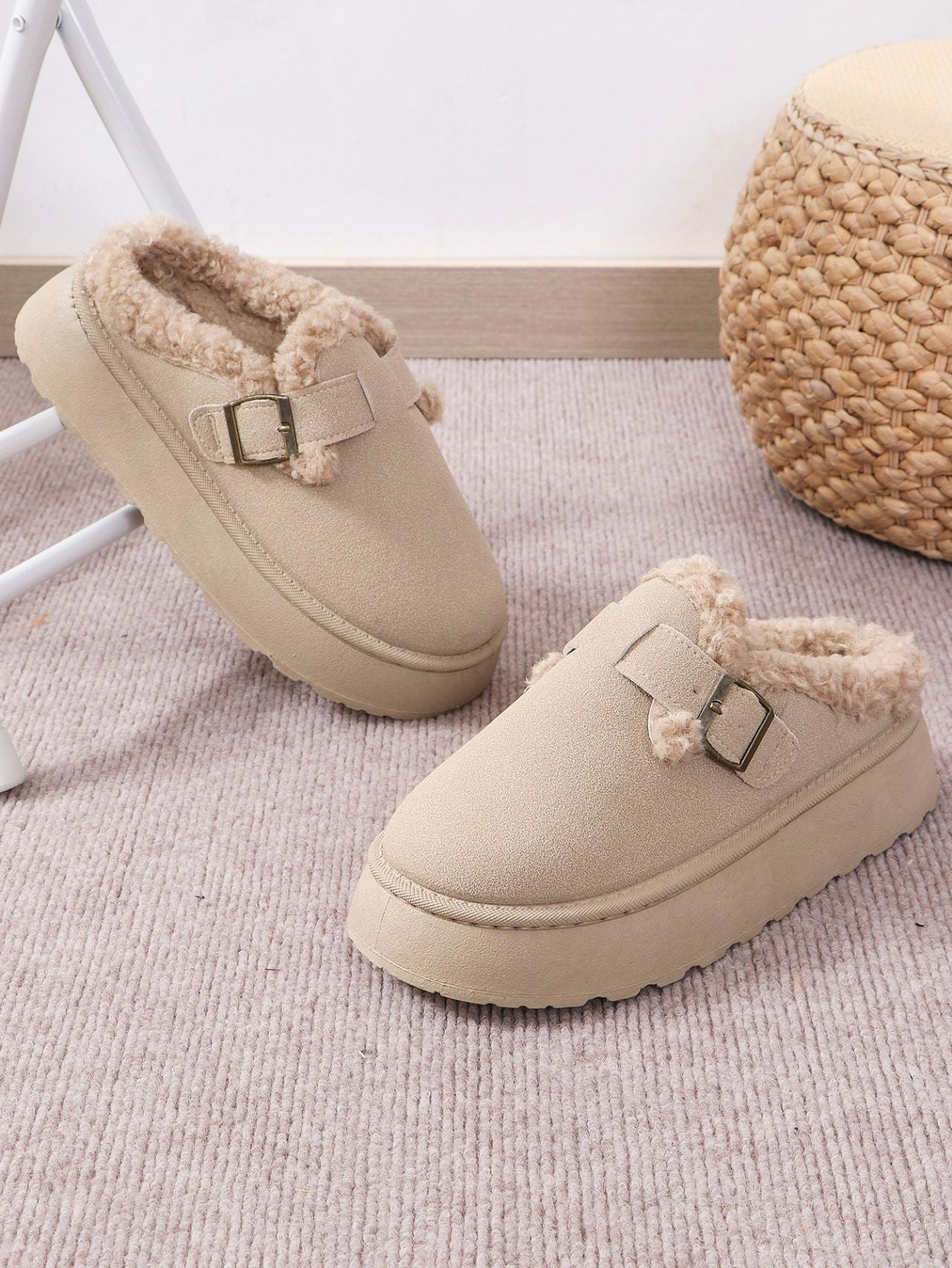 Thermal Fuzzy Buckle Platform Slippers Slippers JT's Designer Fashion