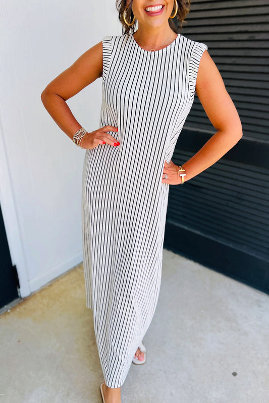 Black White Striped Vest Shift Maxi Dress Maxi Dresses JT's Designer Fashion