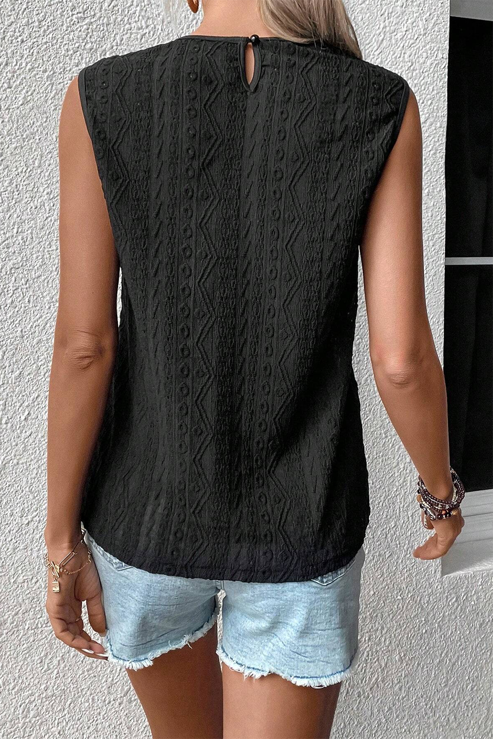 Black Guipure Lace Crochet Keyhole Back Tank Top Tops & Tees JT's Designer Fashion