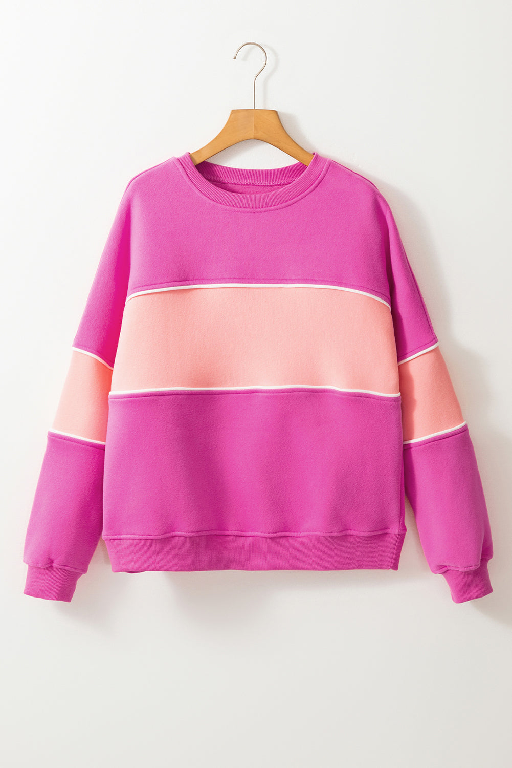 Sachet Pink Colorblock Patchwork Drop Shoulder Ribbed Trim Sweatshirt Sweatshirts & Hoodies JT's Designer Fashion