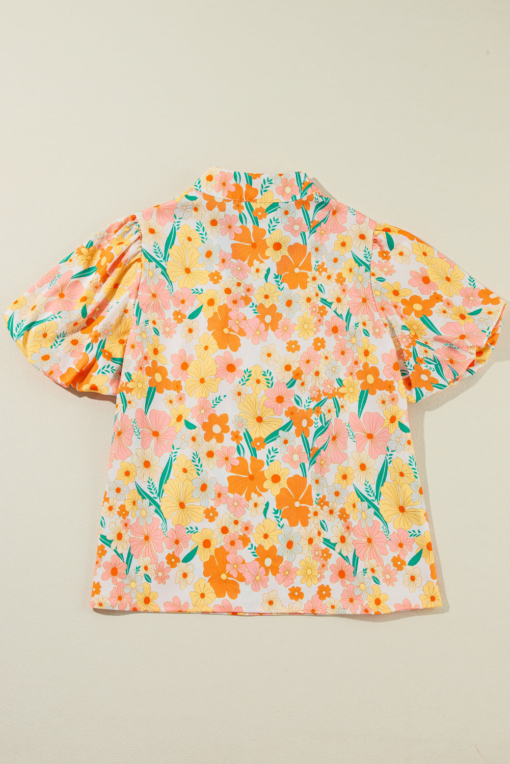 Multicolour Floral Print Bubble Sleeve V Neck Blouse Blouses & Shirts JT's Designer Fashion