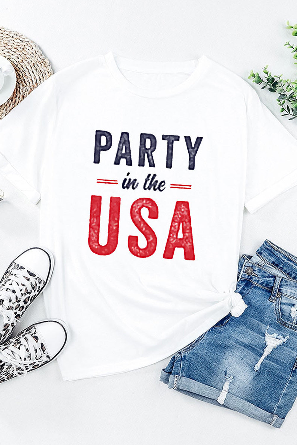 White PARTY In The USA Graphic Crew Neck T Shirt Graphic Tees JT's Designer Fashion