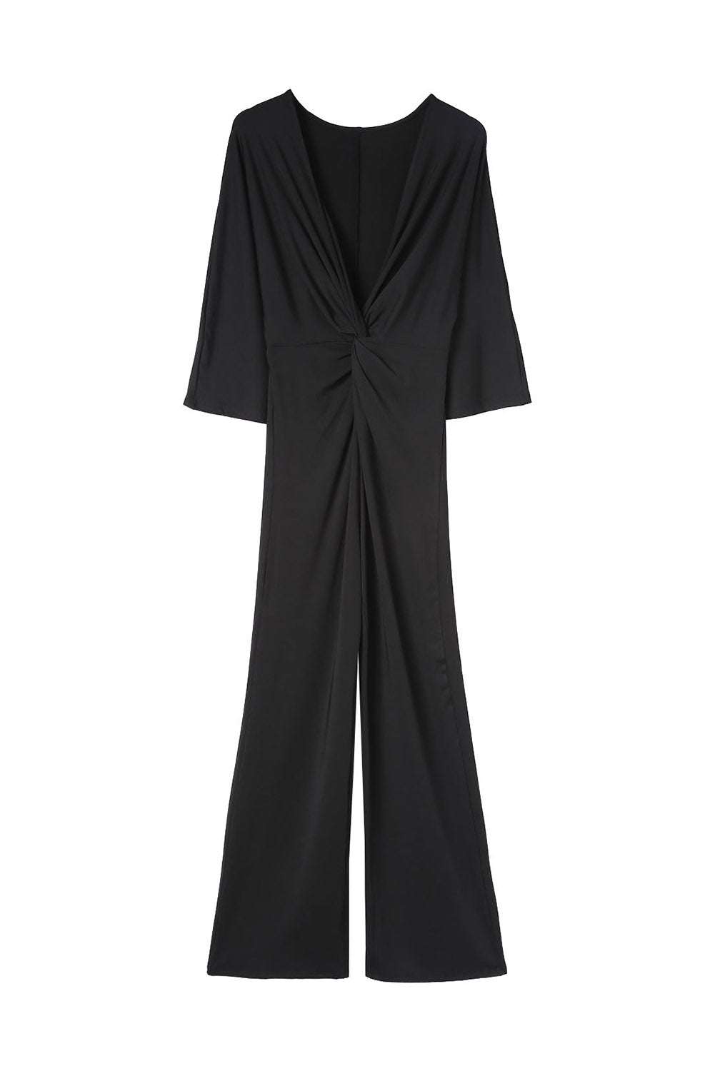 Black Deep V Neck Twisted Wide Leg Jumpsuit Jumpsuits & Rompers JT's Designer Fashion